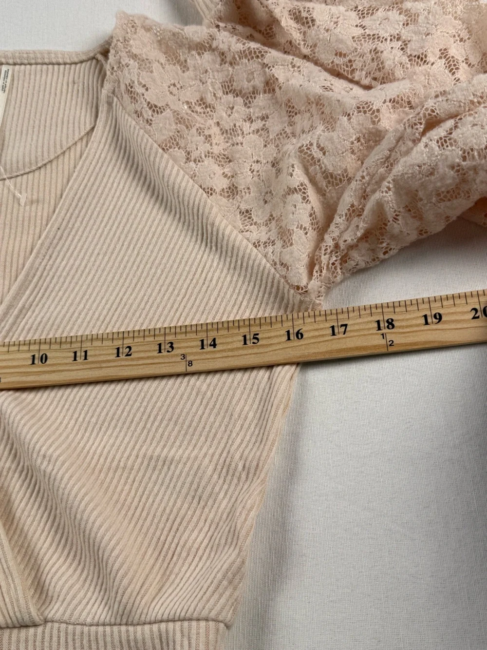 Anthropologie Lace-Sleeve Ribbed Wrap Top - Cream